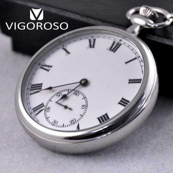 Planet Gates VIGOROSO Reloj de bolsillo mecánico de acero inoxidable, de lujo, resistente al agua, con subesfera y esqueleto, estilo antiguo vintage.