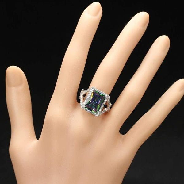 Planet Gates Vintage 925 Solid Sterling Silver Mystic Rainbow Topaz Gemstone Wedding Engagement Diamonds Couple Ring Fine Jewelry