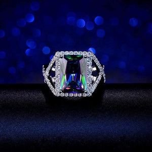 Planet Gates Vintage 925 Solid Sterling Silver Mystic Rainbow Topaz Gemstone Wedding Engagement Diamonds Couple Ring Fine Jewelry