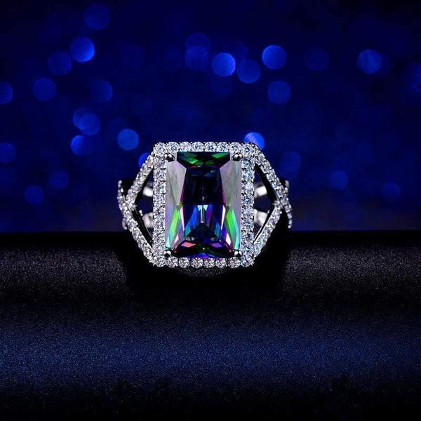 Planet Gates Vintage 925 Solid Sterling Silver Mystic Rainbow Topaz Gemstone Wedding Engagement Diamonds Couple Ring Fine Jewelry