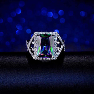 Planet Gates Vintage 925 Solid Sterling Silver Mystic Rainbow Topaz Gemstone Wedding Engagement Diamonds Couple Ring Fine Jewelry