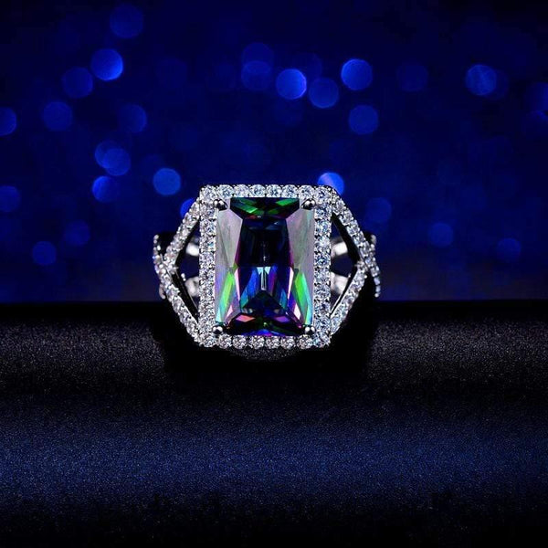 Planet Gates Vintage 925 Solid Sterling Silver Mystic Rainbow Topaz Gemstone Wedding Engagement Diamonds Couple Ring Fine Jewelry