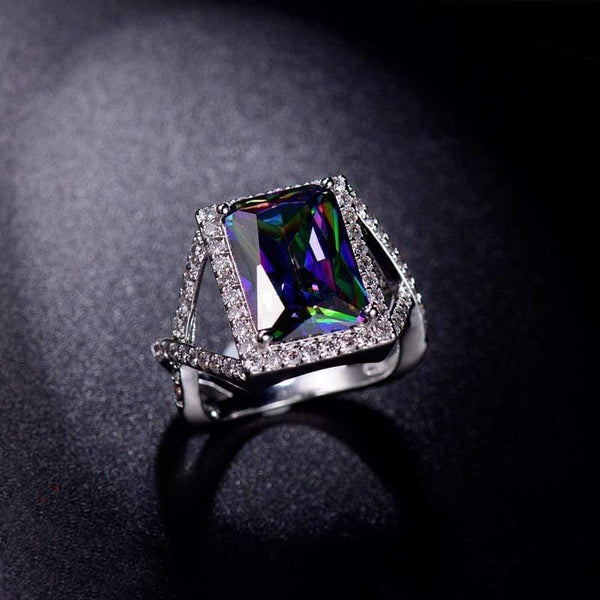 Planet Gates Vintage 925 Solid Sterling Silver Mystic Rainbow Topaz Gemstone Wedding Engagement Diamonds Couple Ring Fine Jewelry