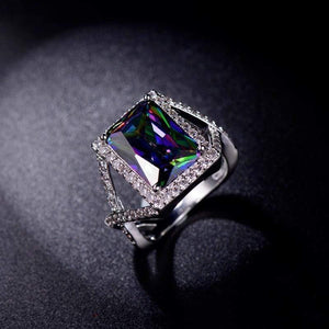 Planet Gates Vintage 925 Solid Sterling Silver Mystic Rainbow Topaz Gemstone Wedding Engagement Diamonds Couple Ring Fine Jewelry