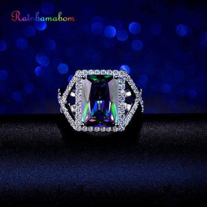 Planet Gates Vintage 925 Solid Sterling Silver Mystic Rainbow Topaz Gemstone Wedding Engagement Diamonds Couple Ring Fine Jewelry