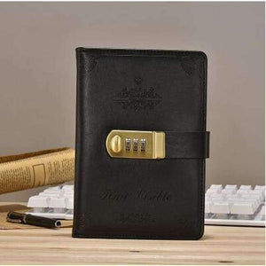 Planet Gates Vintage black Paperboat retro A5 notebook logo customize with lock free logo name custom writing pads lockable password diary student gift