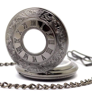 Planet Gates Vintage Black Pocket Watch Quartz Watches Chain Set Necklace Pendant Gifts Box Bag Men Women Gifts Relogio De Bolso