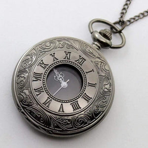 Planet Gates Vintage Black Pocket Watch Quartz Watches Chain Set Necklace Pendant Gifts Box Bag Men Women Gifts Relogio De Bolso
