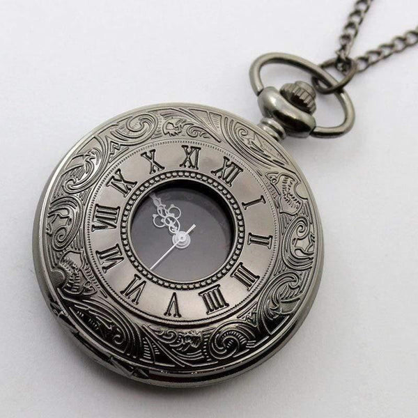 Planet Gates Vintage Black Pocket Watch Quartz Watches Chain Set Necklace Pendant Gifts Box Bag Men Women Gifts Relogio De Bolso