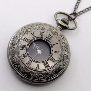 Planet Gates Vintage Black Pocket Watch Quartz Watches Chain Set Necklace Pendant Gifts Box Bag Men Women Gifts Relogio De Bolso