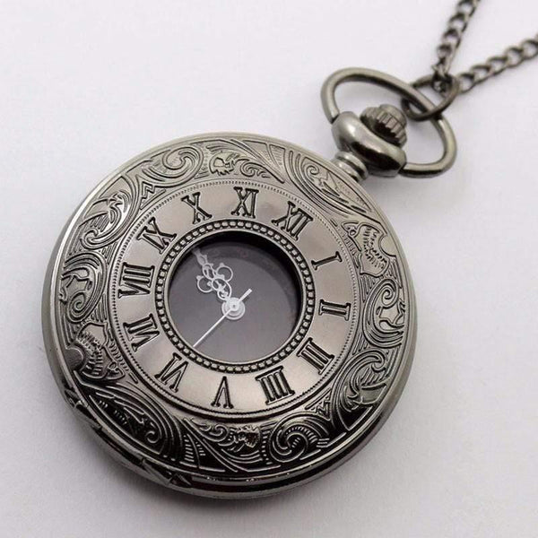 Planet Gates Vintage Black Pocket Watch Quartz Watches Chain Set Necklace Pendant Gifts Box Bag Men Women Gifts Relogio De Bolso