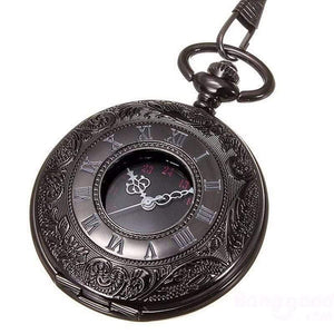Planet Gates Vintage Black Pocket Watch Quartz Watches Chain Set Necklace Pendant Gifts Box Bag Men Women Gifts Relogio De Bolso
