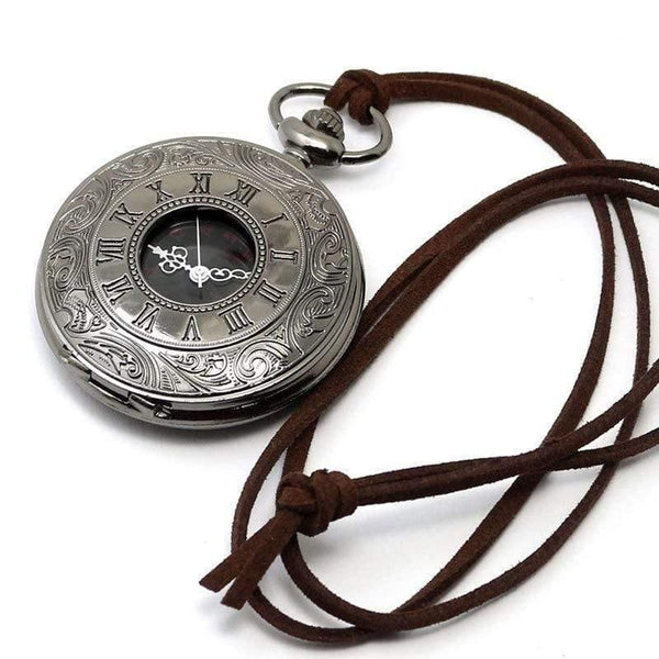 Planet Gates Vintage Black Pocket Watch Quartz Watches Chain Set Necklace Pendant Gifts Box Bag Men Women Gifts Relogio De Bolso