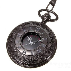 Planet Gates Vintage Black Pocket Watch Quartz Watches Chain Set Necklace Pendant Gifts Box Bag Men Women Gifts Relogio De Bolso