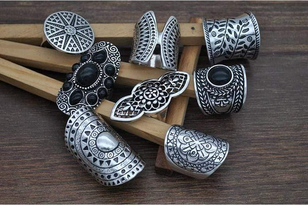 Planet Gates Vintage Boho Jewelry Rings Mixed Lot Tibetan Silver Plated Ring 8pcs/Lot Bohemian Ring Women Vintage Jewelry