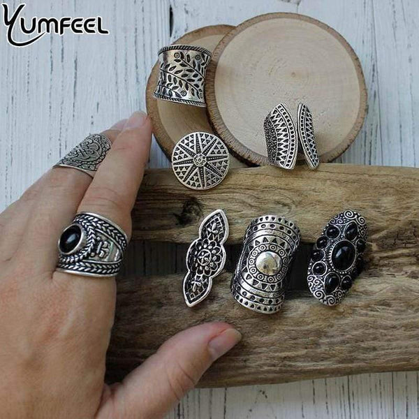 Planet Gates Vintage Boho Jewelry Rings Mixed Lot Tibetan Silver Plated Ring 8pcs/Lot Bohemian Ring Women Vintage Jewelry