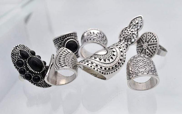 Planet Gates Vintage Boho Jewelry Rings Mixed Lot Tibetan Silver Plated Ring 8pcs/Lot Bohemian Ring Women Vintage Jewelry
