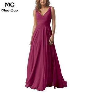 Planet Gates Vintage Bridesmaid Dresses V-Neck Wedding Party Dress Pleat Chiffon Sleeveless Prom Bridesmaid Dresses for women