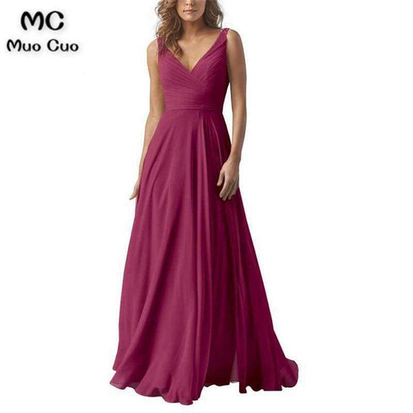 Planet Gates Vintage Bridesmaid Dresses V-Neck Wedding Party Dress Pleat Chiffon Sleeveless Prom Bridesmaid Dresses for women