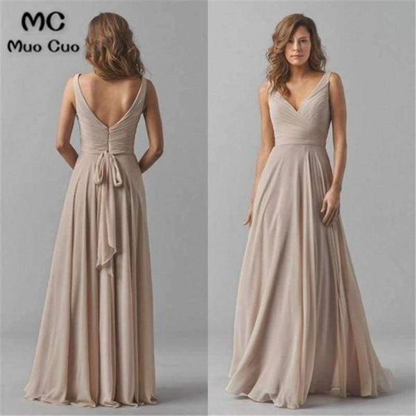 Planet Gates Vintage Bridesmaid Dresses V-Neck Wedding Party Dress Pleat Chiffon Sleeveless Prom Bridesmaid Dresses for women
