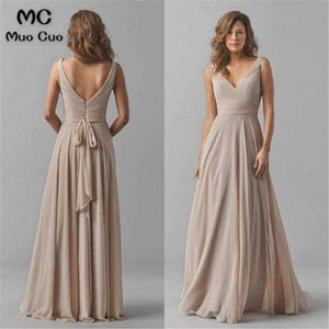 Planet Gates Vintage Bridesmaid Dresses V-Neck Wedding Party Dress Pleat Chiffon Sleeveless Prom Bridesmaid Dresses for women