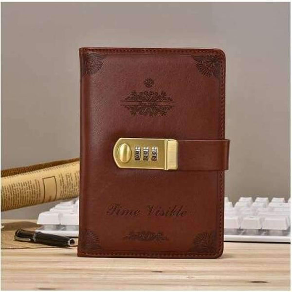 Planet Gates Vintage brown Paperboat retro A5 notebook logo customize with lock free logo name custom writing pads lockable password diary student gift
