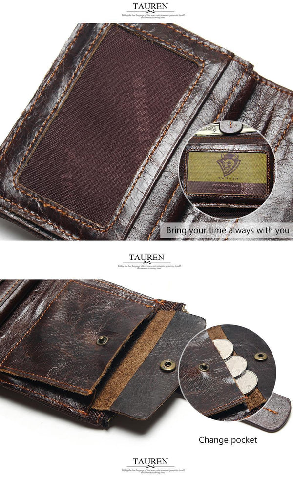 Planet Gates Vintage Casual 100% Real Genuine Leather Oil Cowhide Men Mini Wallets Holder Coin Purse Pockets Small Men Wallet Coin Purse