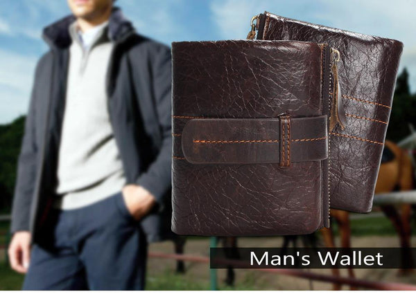 Planet Gates Vintage Casual 100% Real Genuine Leather Oil Cowhide Men Mini Wallets Holder Coin Purse Pockets Small Men Wallet Coin Purse