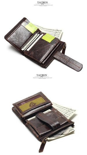 Planet Gates Vintage Casual 100% Real Genuine Leather Oil Cowhide Men Mini Wallets Holder Coin Purse Pockets Small Men Wallet Coin Purse