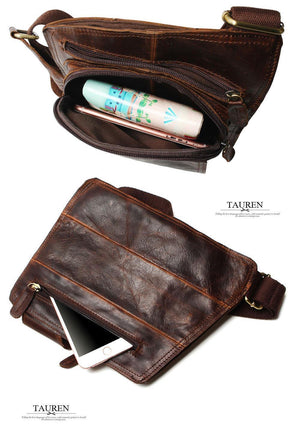 Planet Gates Vintage Casual Crazy Horse Leather Genuine Cowhide Men Chest Bag Small Messenger Bags For Man  Shoulder Bags