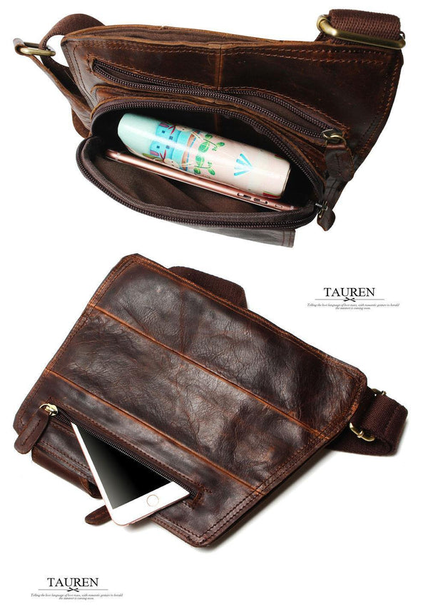 Planet Gates Vintage Casual Crazy Horse Leather Genuine Cowhide Men Chest Bag Small Messenger Bags For Man  Shoulder Bags