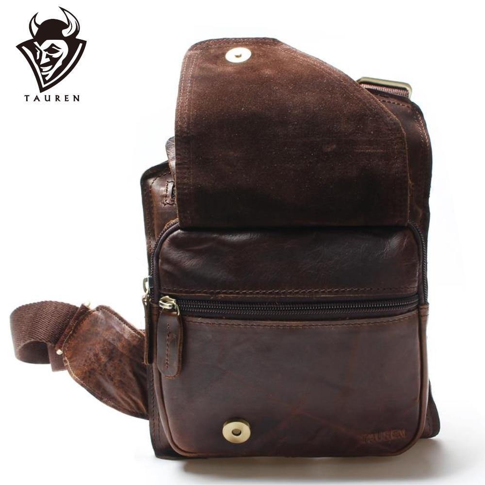 Planet Gates Vintage Casual Crazy Horse Leather Genuine Cowhide Men Chest Bag Small Messenger Bags For Man  Shoulder Bags