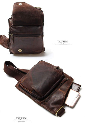 Planet Gates Vintage Casual Crazy Horse Leather Genuine Cowhide Men Chest Bag Small Messenger Bags For Man  Shoulder Bags
