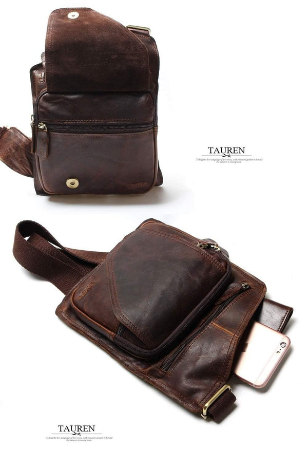 Planet Gates Vintage Casual Crazy Horse Leather Genuine Cowhide Men Chest Bag Small Messenger Bags For Man  Shoulder Bags