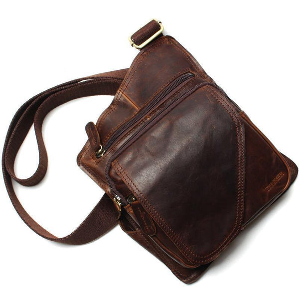 Planet Gates Vintage Casual Crazy Horse Leather Genuine Cowhide Men Chest Bag Small Messenger Bags For Man  Shoulder Bags