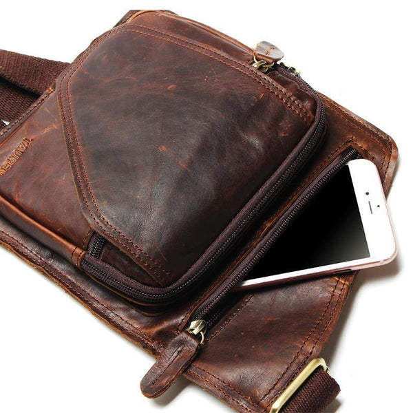 Planet Gates Vintage Casual Crazy Horse Leather Genuine Cowhide Men Chest Bag Small Messenger Bags For Man  Shoulder Bags