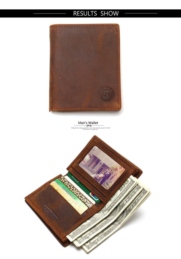 Planet Gates Vintage Crazy Horse Handmade Leather Men Wallets Multi-Functional Cowhide Coin Purse Genuine Leather Wallet For Men