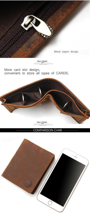 Planet Gates Vintage Crazy Horse Handmade Leather Men Wallets Multi-Functional Cowhide Coin Purse Genuine Leather Wallet For Men
