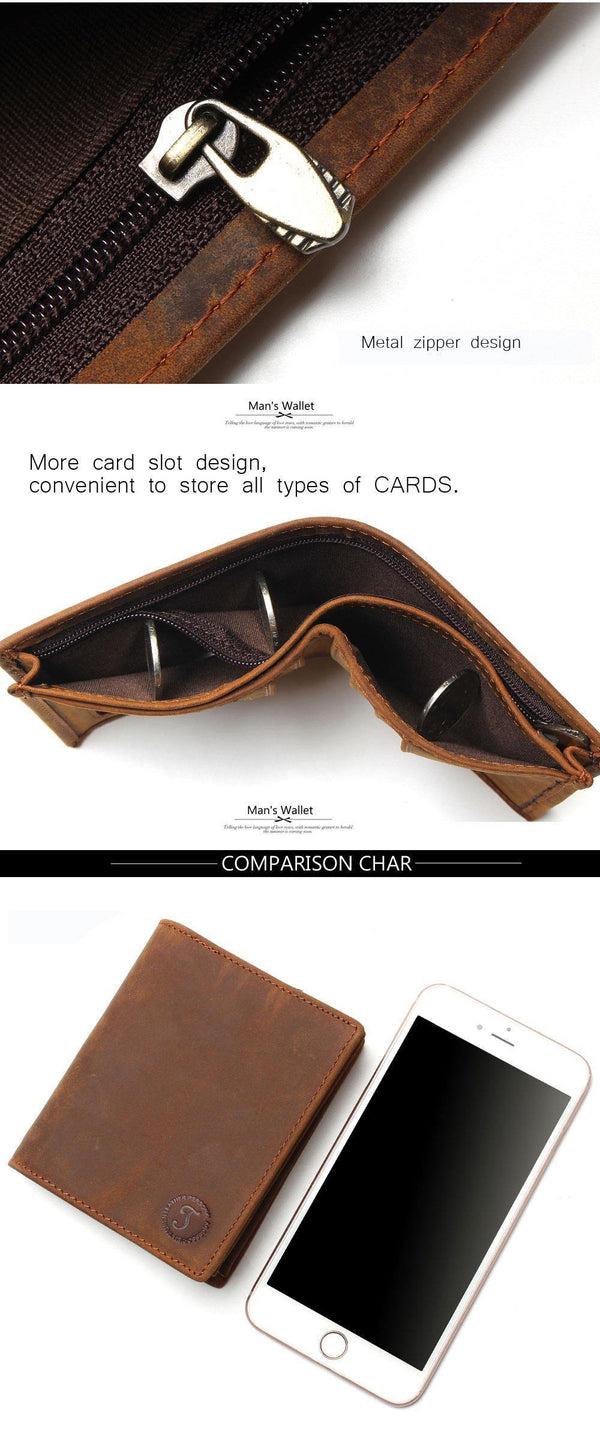 Planet Gates Vintage Crazy Horse Handmade Leather Men Wallets Multi-Functional Cowhide Coin Purse Genuine Leather Wallet For Men