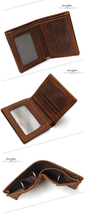Planet Gates Vintage Crazy Horse Handmade Leather Men Wallets Multi-Functional Cowhide Coin Purse Genuine Leather Wallet For Men