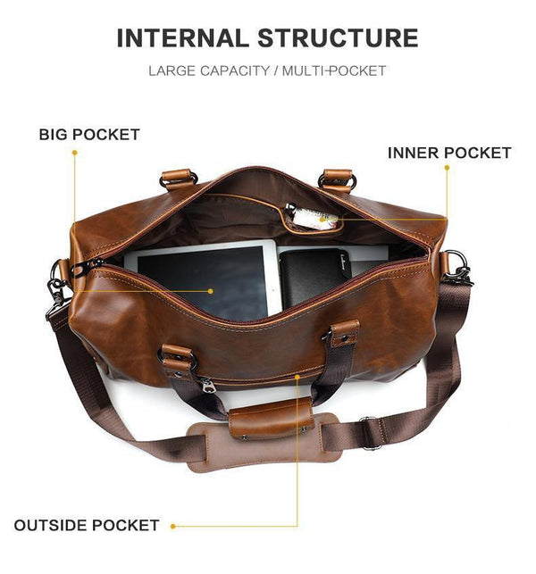 Planet Gates Vintage Crazy horse pu Leather Men Travel Bags Luggage Travel Bag Leather Men's Duffle Bags Large Men Weekend Bag