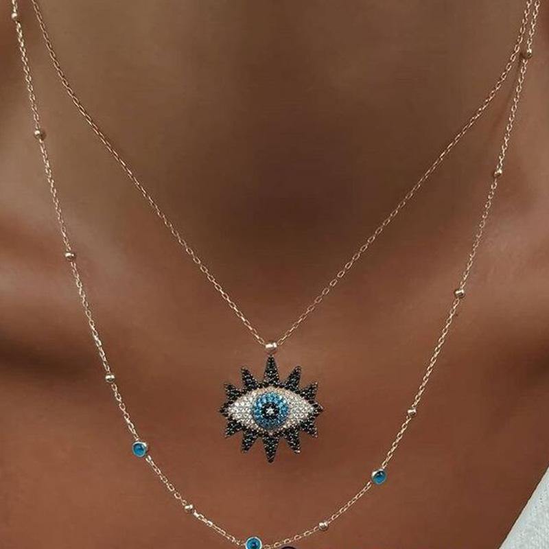 Vintage Fashion Evil Eye Necklace Pendant Clavicle Chain Statement Long Necklace Women Accessory Collares De Moda Bijoux Femme (gold)