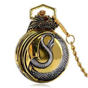 Planet Gates Vintage Gold Pocket Watch Men Evil Dragon New Golden Tone Case Big Red Crystal Retro Red Garnet Inset  Luxury Necklace Gift