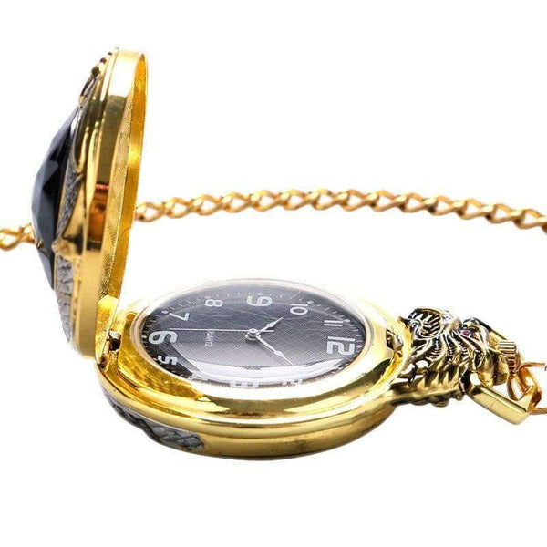 Planet Gates Vintage Gold Pocket Watch Men Evil Dragon New Golden Tone Case Big Red Crystal Retro Red Garnet Inset  Luxury Necklace Gift