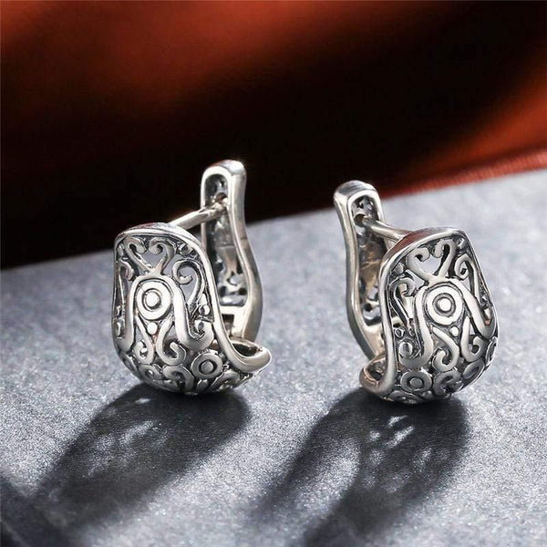 Planet Gates Vintage Jewelry Earring National Element Tibetan Carving Hollow Retro 925 Sterling Silver Earrings for Girl