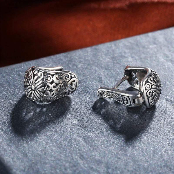 Planet Gates Vintage Jewelry Earring National Element Tibetan Carving Hollow Retro 925 Sterling Silver Earrings for Girl