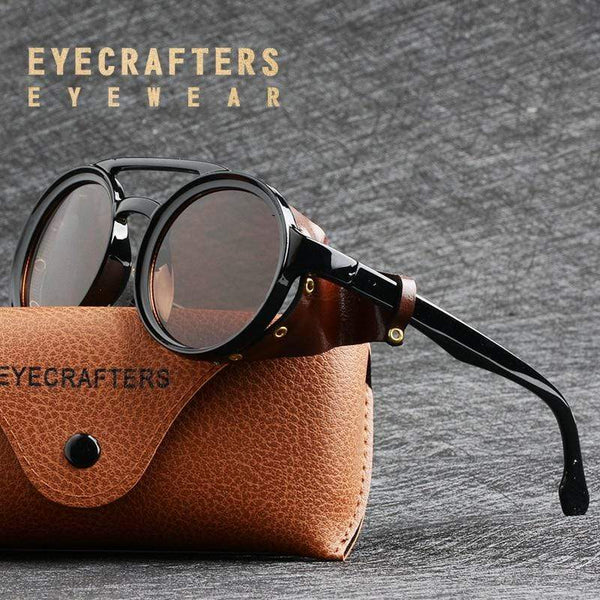 Planet Gates Vintage Men Steampunk Goggles Sunglasses Women Retro Shades Fashion Leather With Side Shields Round Sun Glasses