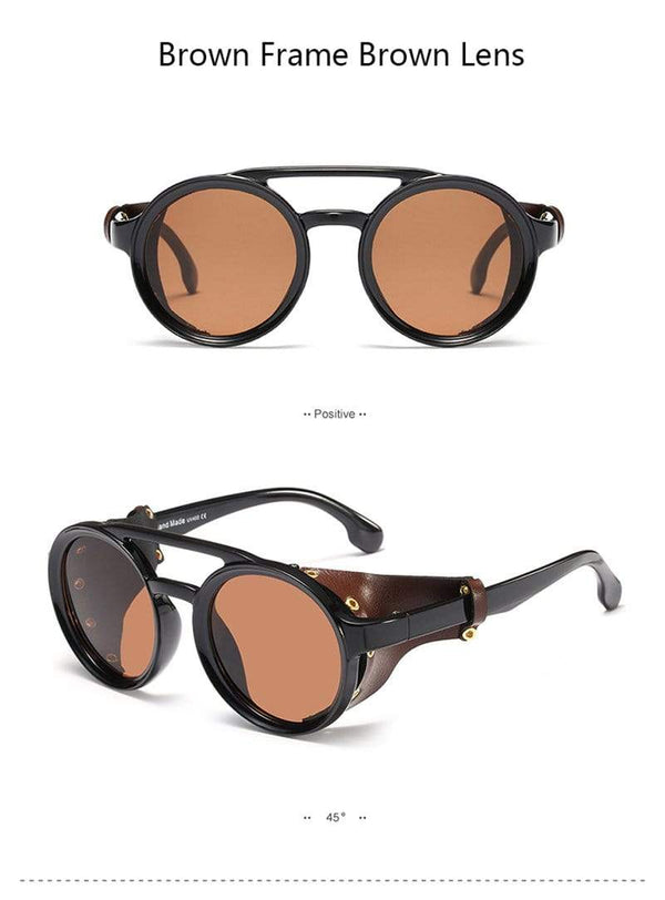 Planet Gates Vintage Men Steampunk Goggles Sunglasses Women Retro Shades Fashion Leather With Side Shields Round Sun Glasses
