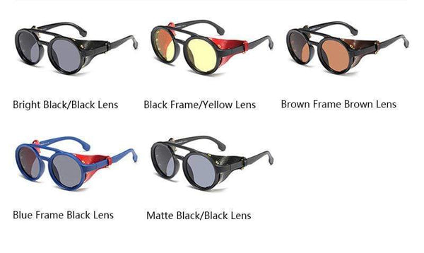 Planet Gates Vintage Men Steampunk Goggles Sunglasses Women Retro Shades Fashion Leather With Side Shields Round Sun Glasses