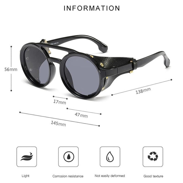 Planet Gates Vintage Men Steampunk Goggles Sunglasses Women Retro Shades Fashion Leather With Side Shields Round Sun Glasses